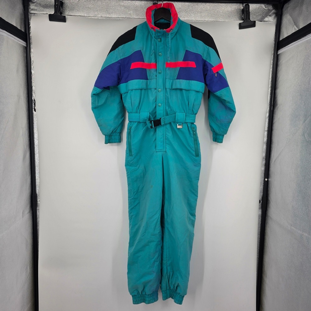 Vintage Club Attivo Ski Suit Teal Purple Pink Colorblock Boys 12 Retro 80s 90s